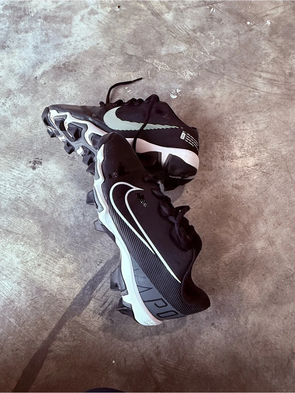 Nike Kids Black White Turf Cleats with Silver Swoosh